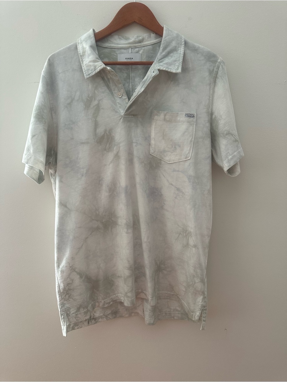 Ovadia Men's Washed Gray Tie-Dye Polo with Chest Pocket